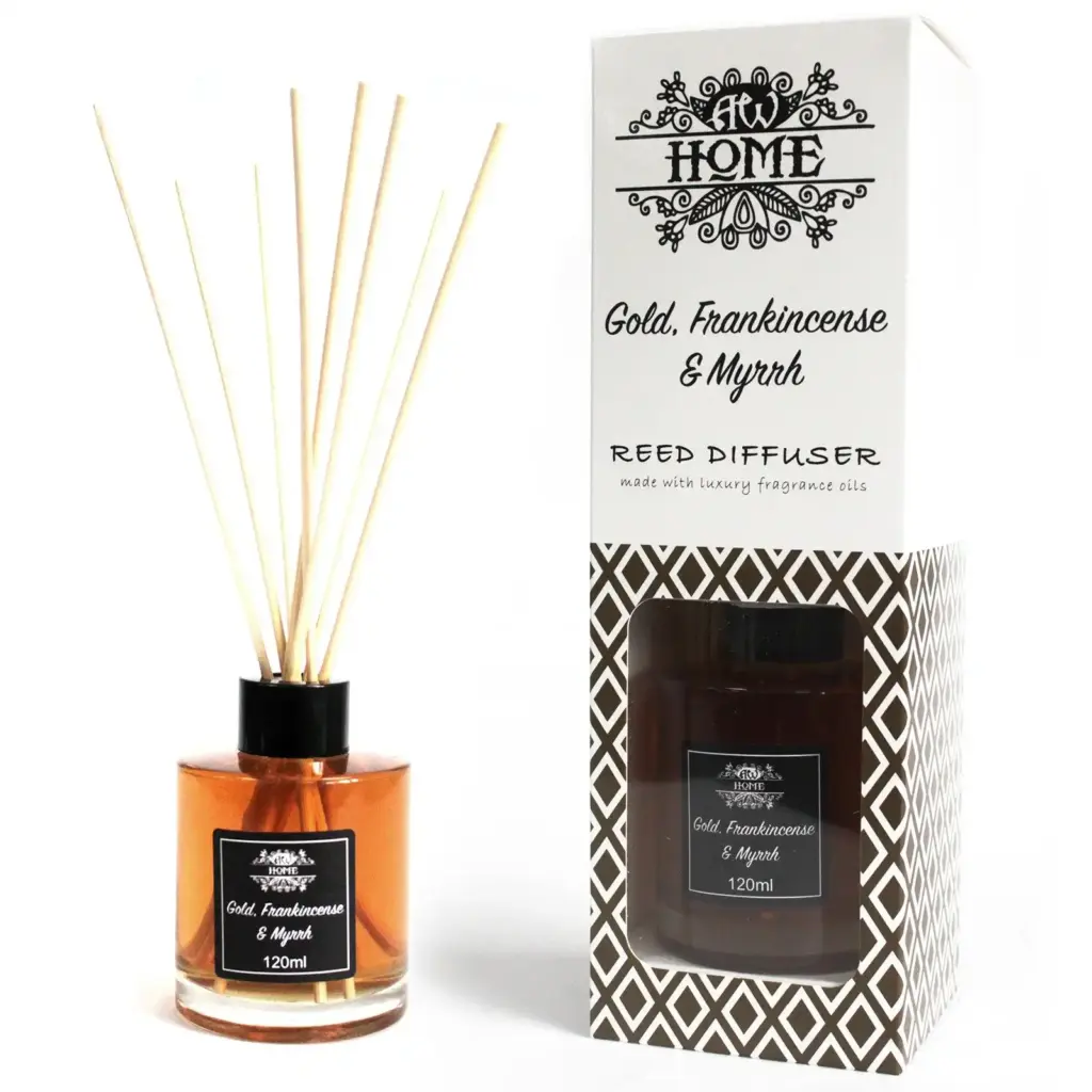 120ml Reed Diffuser – Gold, Frankincense & Myrrh | www.artisangoods.co.uk