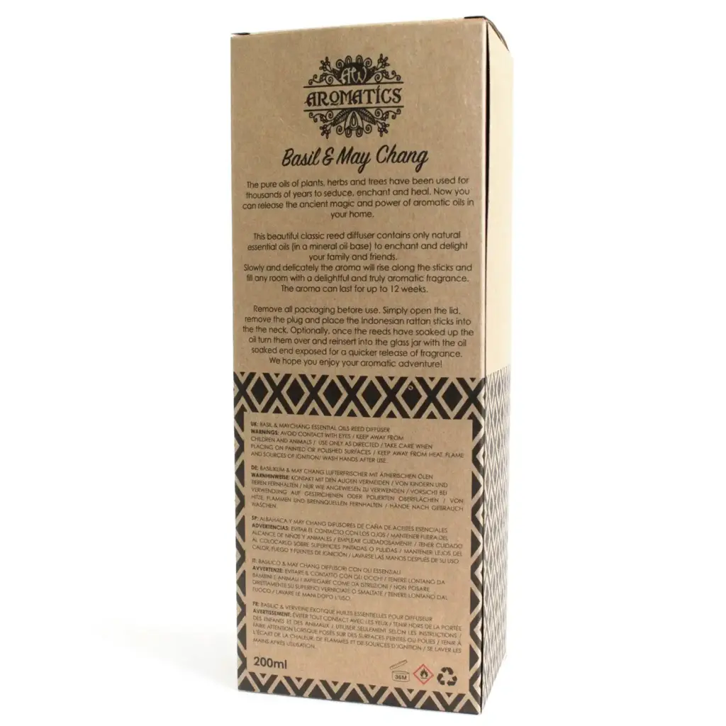 200ml Basil & Maychang Essential Oil Reed Diffuser | www.artisangoods.co.uk 4