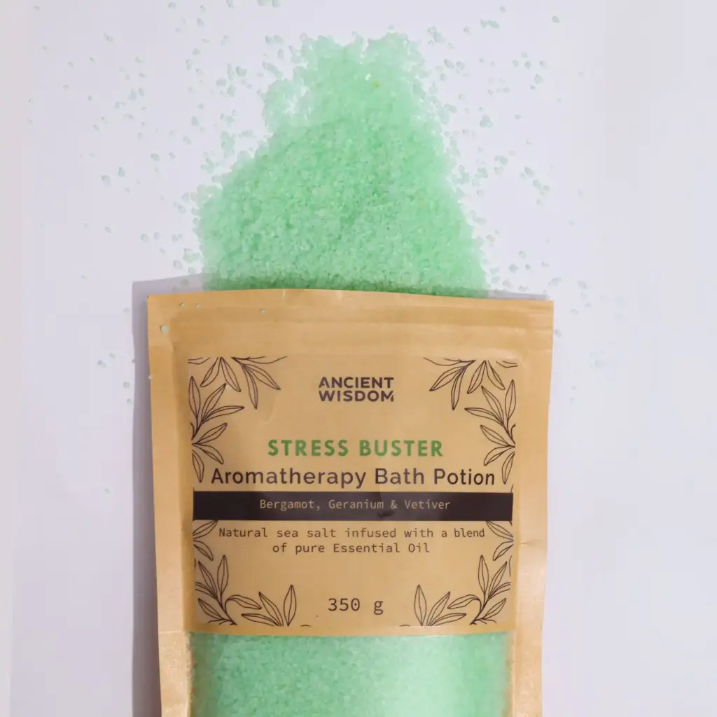 Aromatherapy Bath Potion in Kraft Bag 350g – Stress Buster | www.artisangoods.co.uk