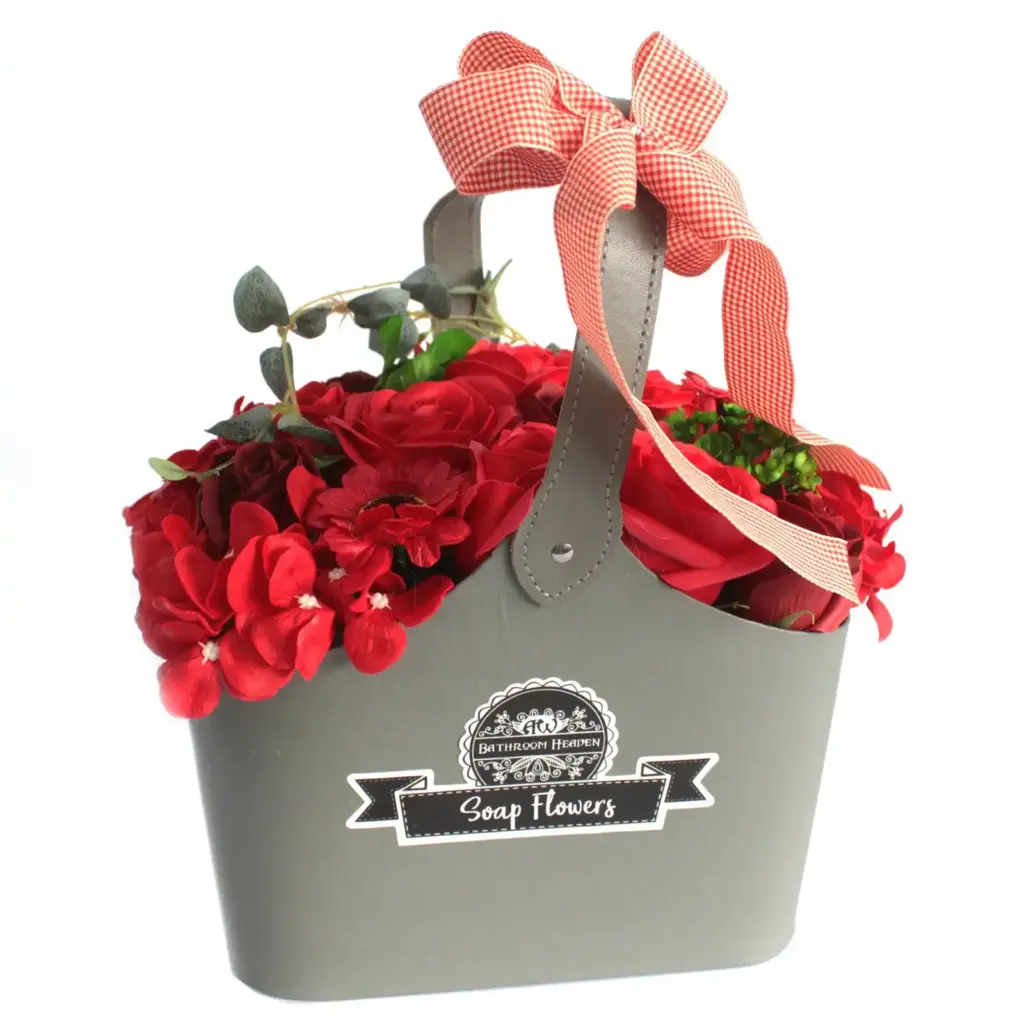 Basket Soap Flower Bouquet – Red | www.artisangoods.co.uk