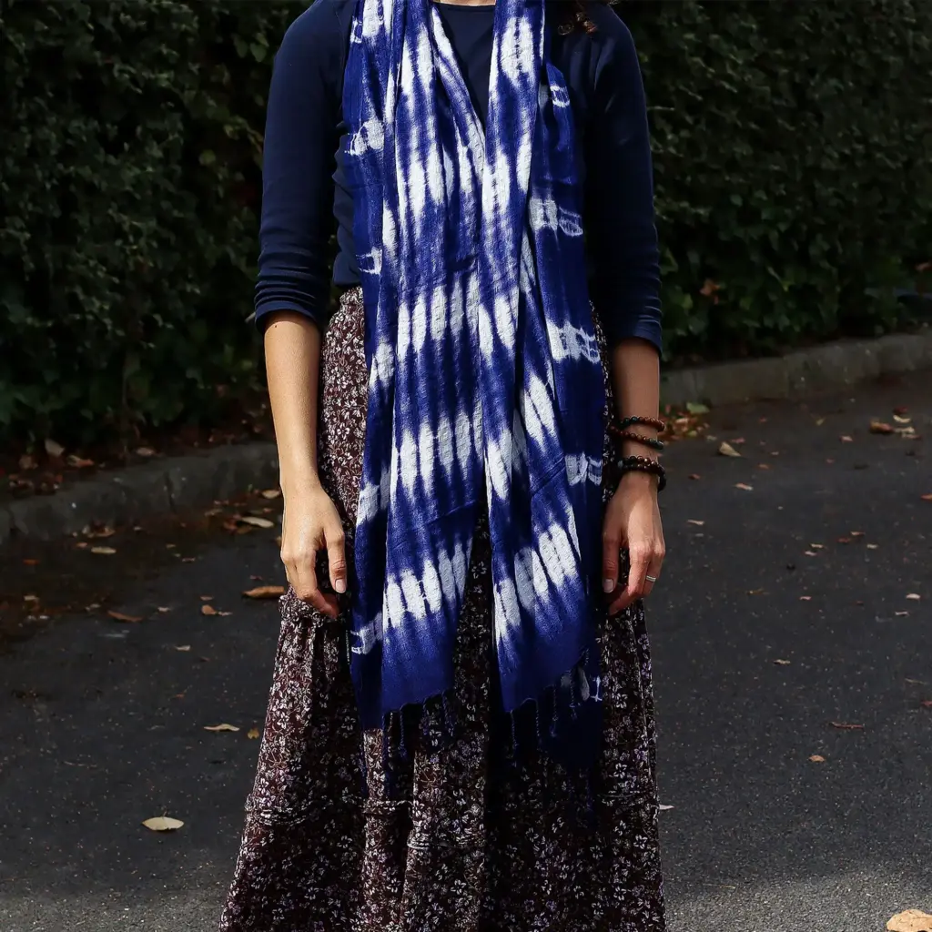Boho Java Art Stole/Scarf – Indigo Stripes – 62x200cm | www.artisangoods.co.uk 3