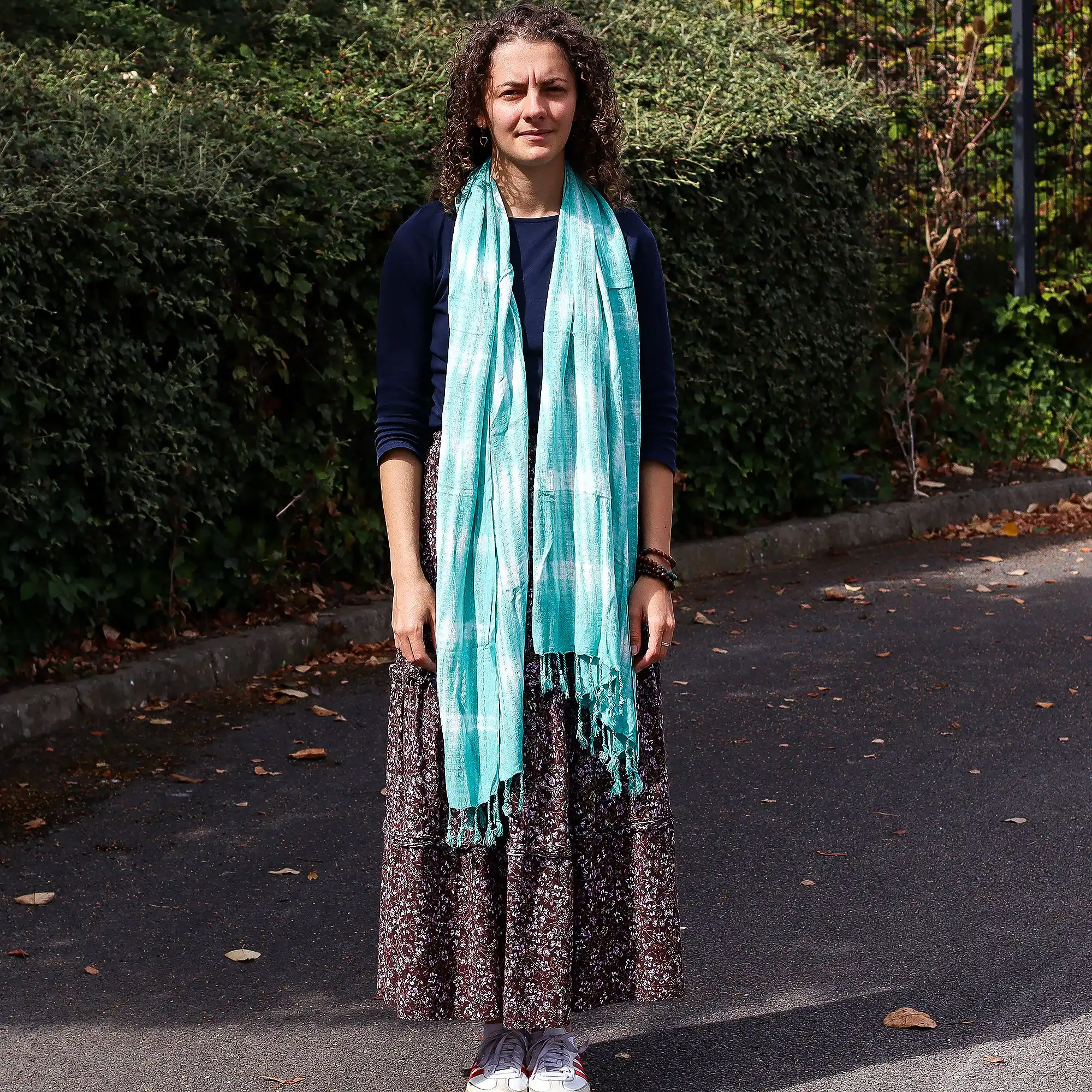 Boho Java Art Stole/Scarf – Teal Stripes & Motiff – 62x200cm | www.artisangoods.co.uk 4 Boho Java Art Stole/Scarf – Teal Stripes & Motiff – 62x200cm | www.artisangoods.co.uk 3