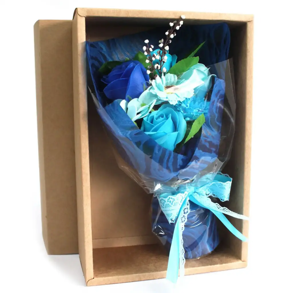 Boxed Hand Soap Flower Bouquet – Blue | www.artisangoods.co.uk