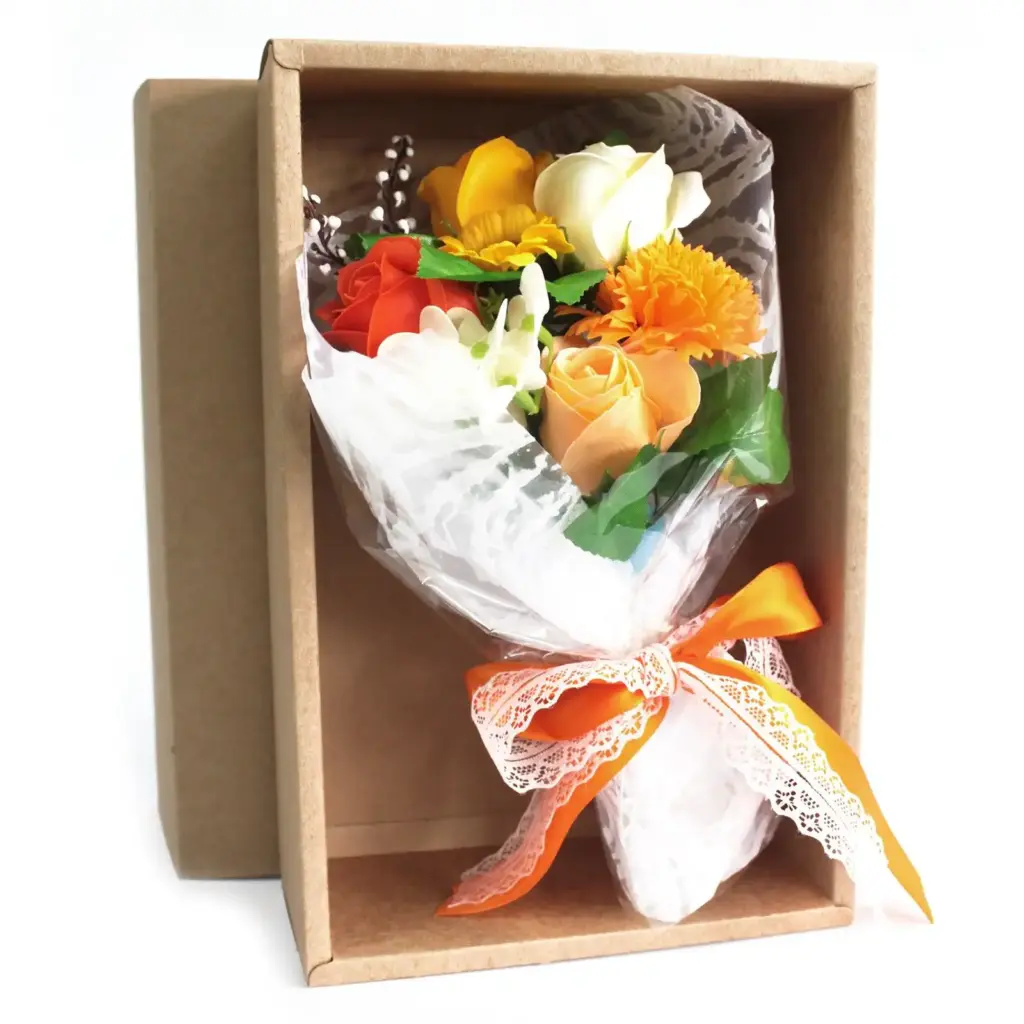 Boxed Hand Soap Flower Bouquet – Orange | www.artisangoods.co.uk