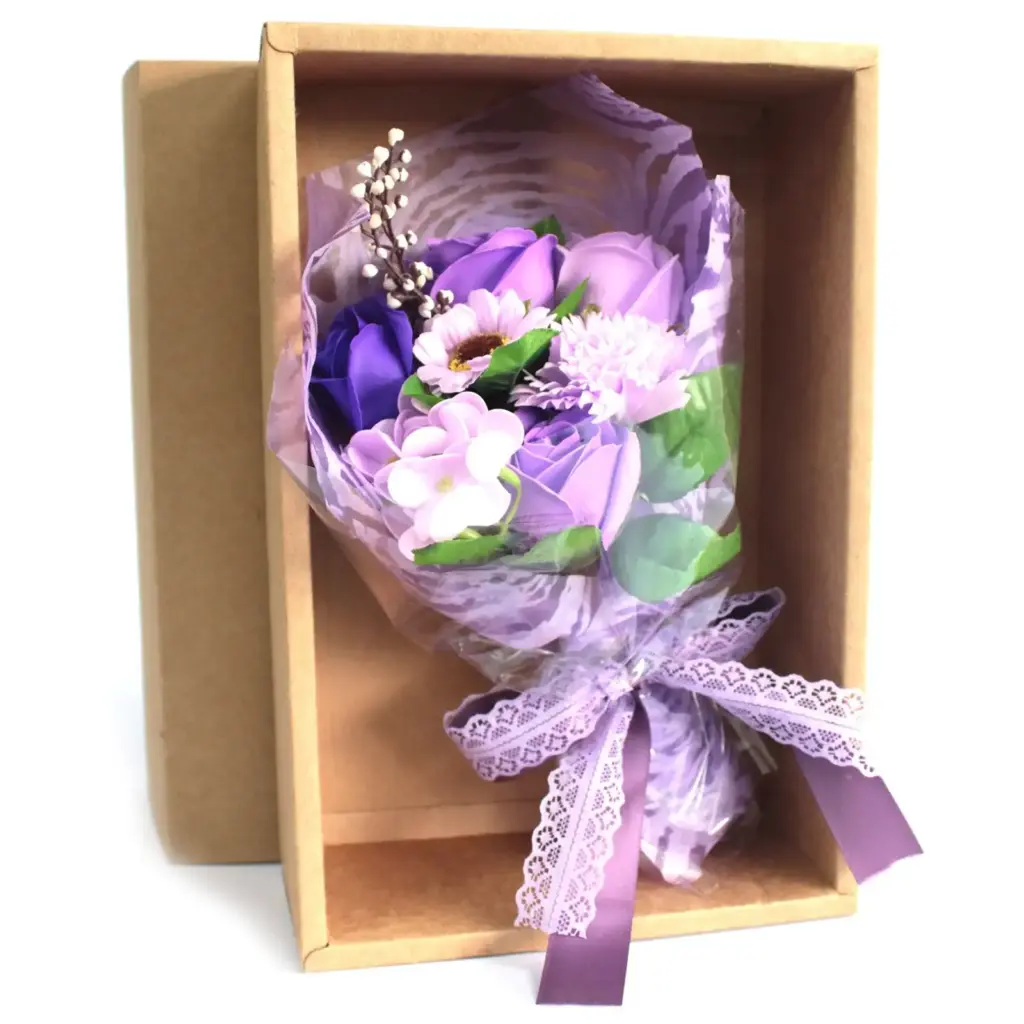 Boxed Hand Soap Flower Bouquet – Purple | www.artisangoods.co.uk
