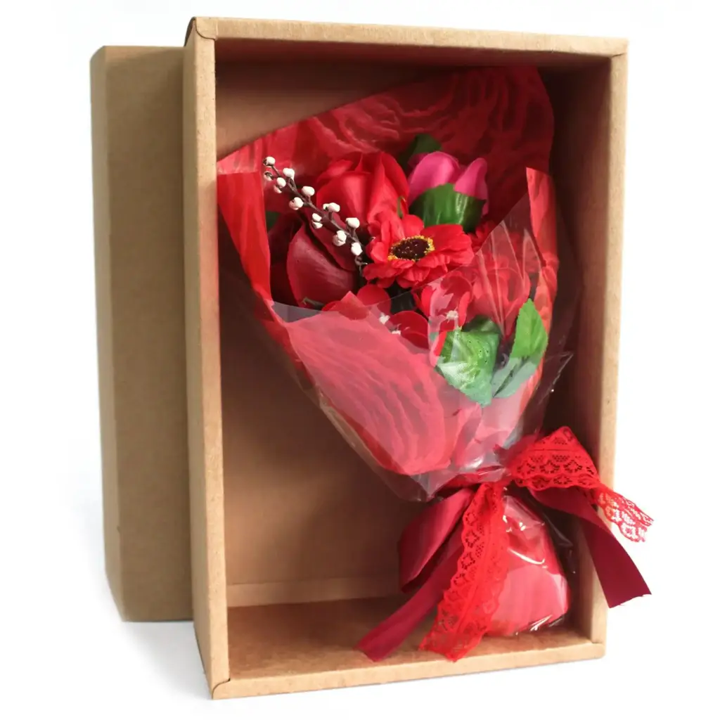 Boxed Hand Soap Flower Bouquet- Red | www.artisangoods.co.uk