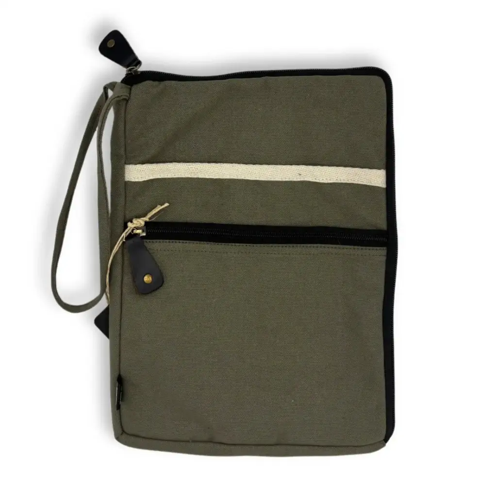 Canvas Large Laptop Pouch – Olive | www.artisangoods.co.uk