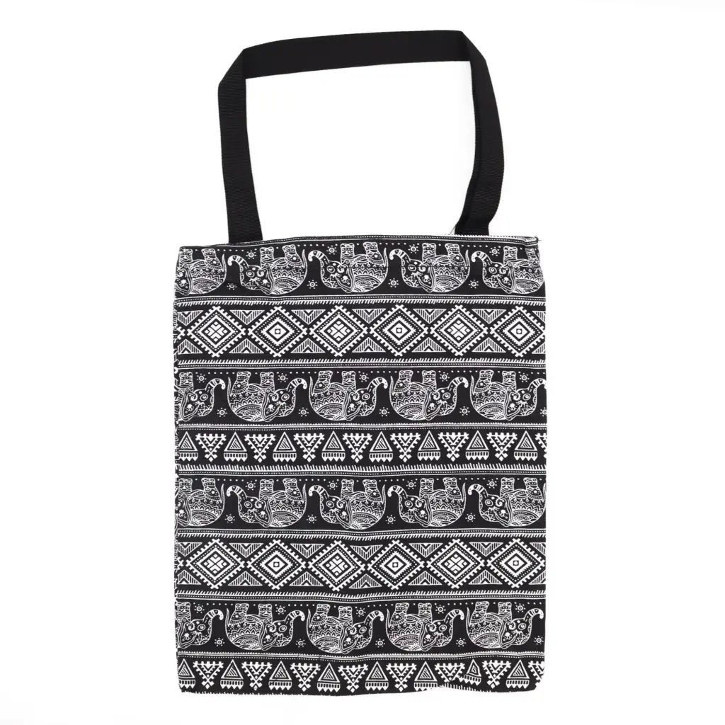 Classic Tote Zipper Bag (Elephants Motiff) 40x34cm | www.artisangoods.co.uk