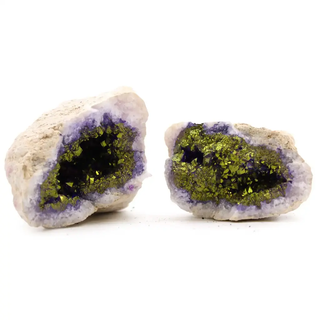 Coloured Calsite Geodes – Natural Rock – Purple & Gold | www.artisangoods.co.uk