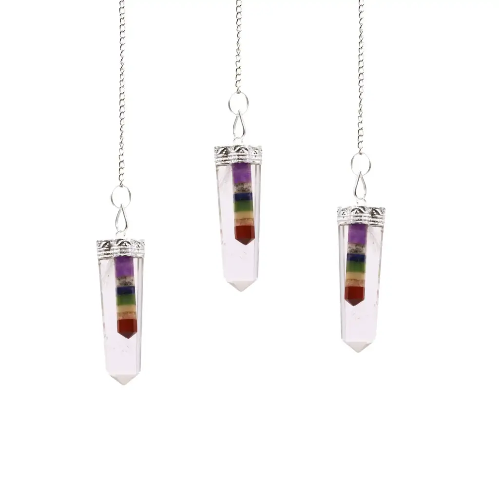 Crystal – 7 Chakra Bounded Thin Point Flat Pendant | www.artisangoods.co.uk