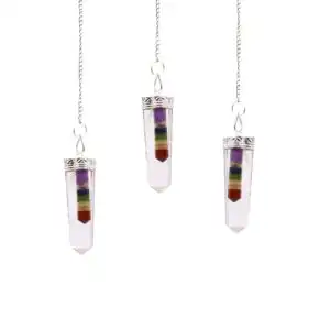Crystal – 7 Chakra Bounded Thin Point Flat Pendant | www.artisangoods.co.uk 1