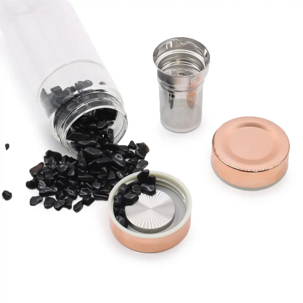 Crystal Glass Tea Infuser Bottle – Rose Gold – Amethyst | www.artisangoods.co.uk 5
