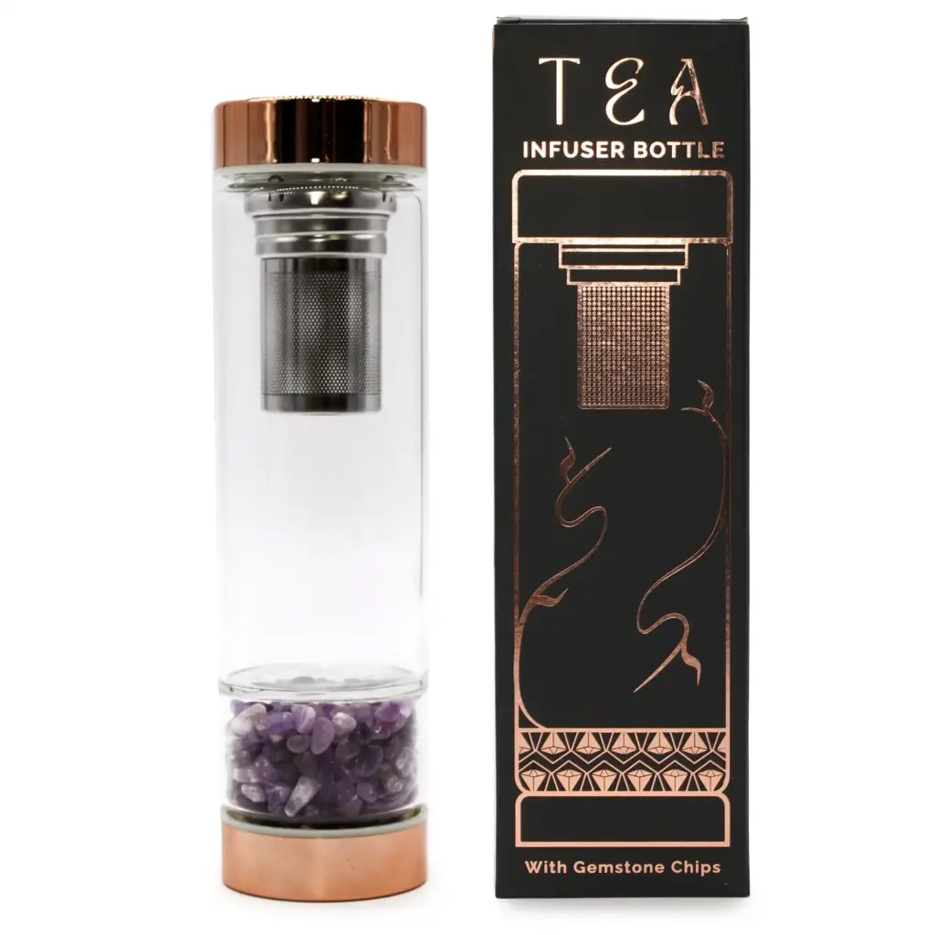 Crystal Glass Tea Infuser Bottle – Rose Gold – Amethyst | www.artisangoods.co.uk Crystal Glass Tea Infuser Bottle – Rose Gold – Amethyst | www.artisangoods.co.uk