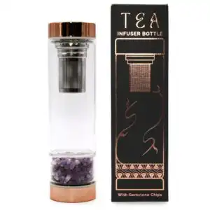 Crystal Glass Tea Infuser Bottle – Rose Gold – Amethyst | www.artisangoods.co.uk 1