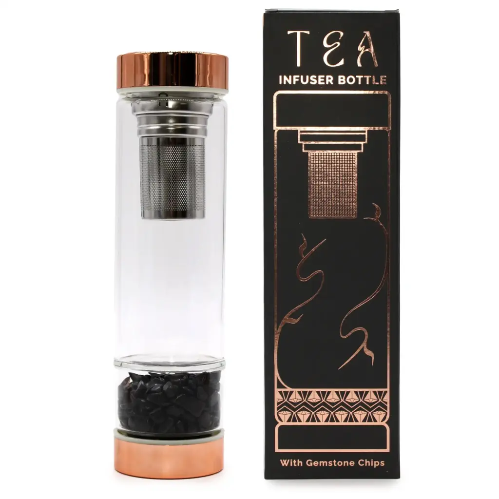 Crystal Glass Tea Infuser Bottle – Rose Gold – Onyx | www.artisangoods.co.uk Crystal Glass Tea Infuser Bottle – Rose Gold – Onyx | www.artisangoods.co.uk