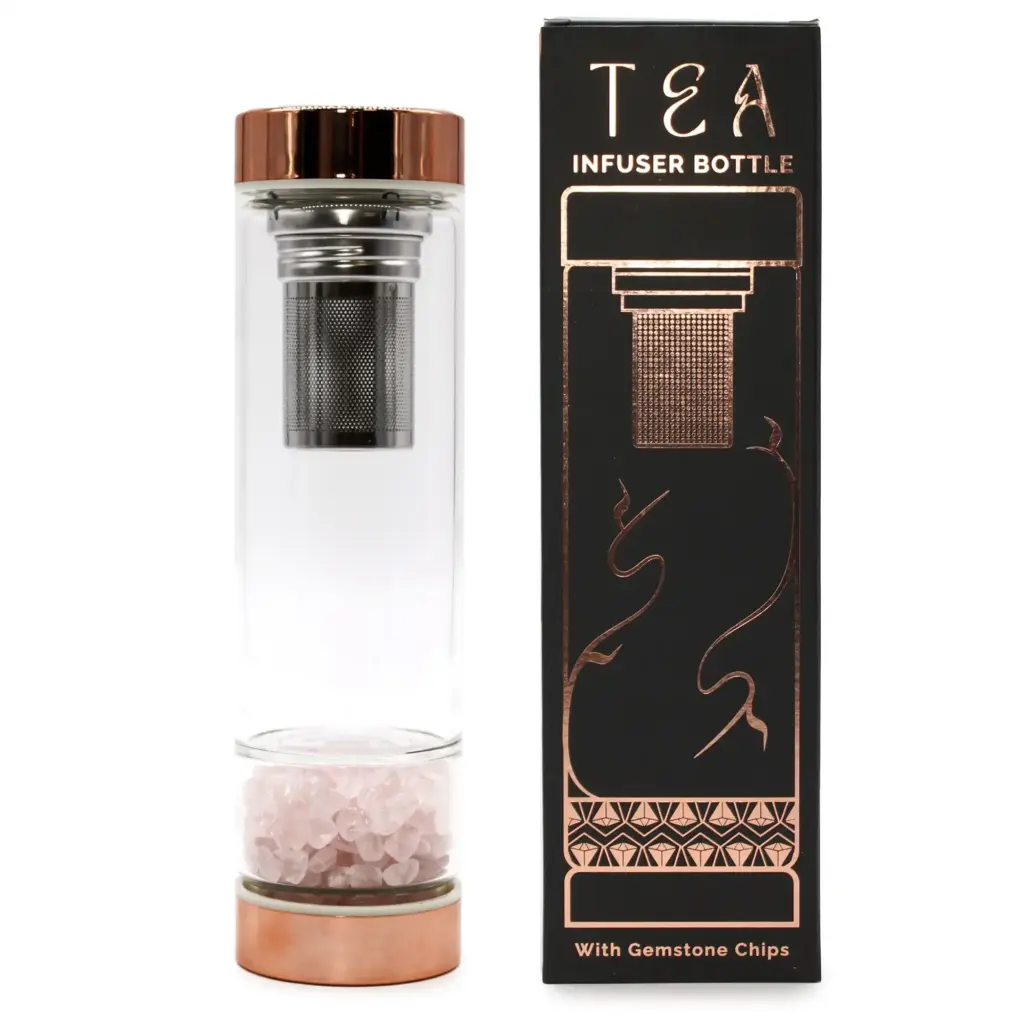 Crystal Glass Tea Infuser Bottle – Rose Gold – Rose Quartz | www.artisangoods.co.uk Crystal Glass Tea Infuser Bottle – Rose Gold – Rose Quartz | www.artisangoods.co.uk