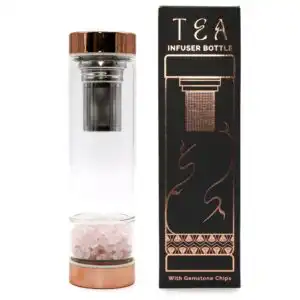 Crystal Glass Tea Infuser Bottle – Rose Gold – Rose Quartz | www.artisangoods.co.uk 1