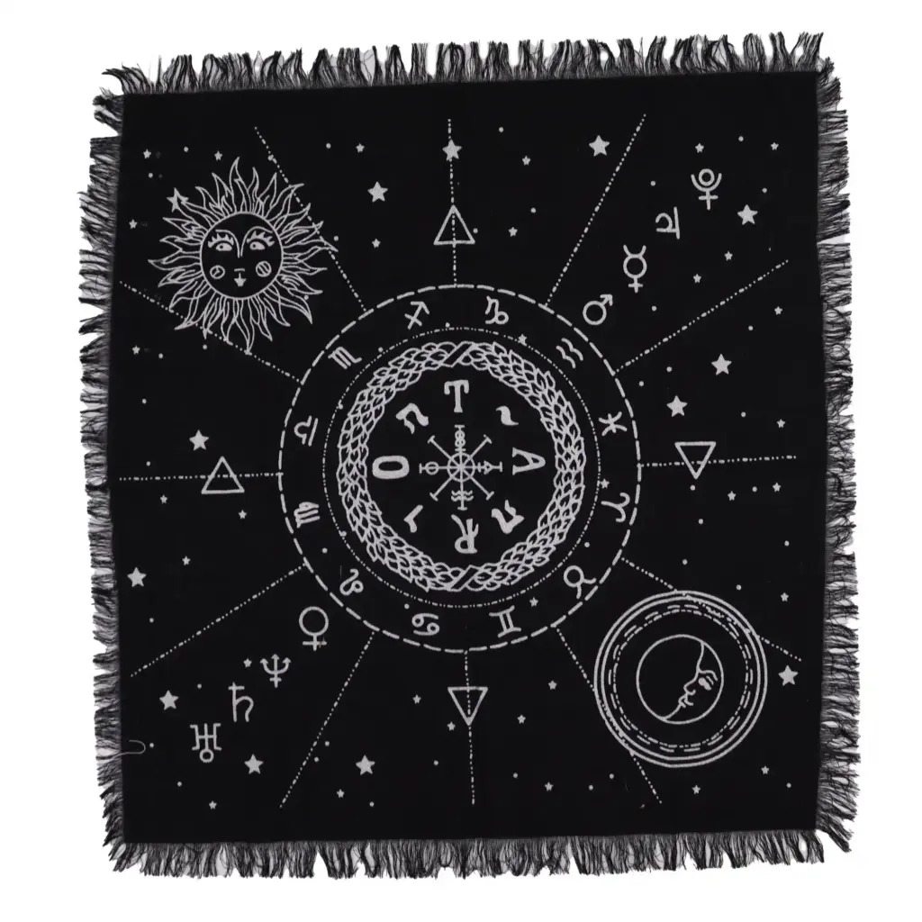 Esoteric Fringed Altar Cloth – Moon & Sun Chart | www.artisangoods.co.uk 2 Esoteric Fringed Altar Cloth – Moon & Sun Chart | www.artisangoods.co.uk 2