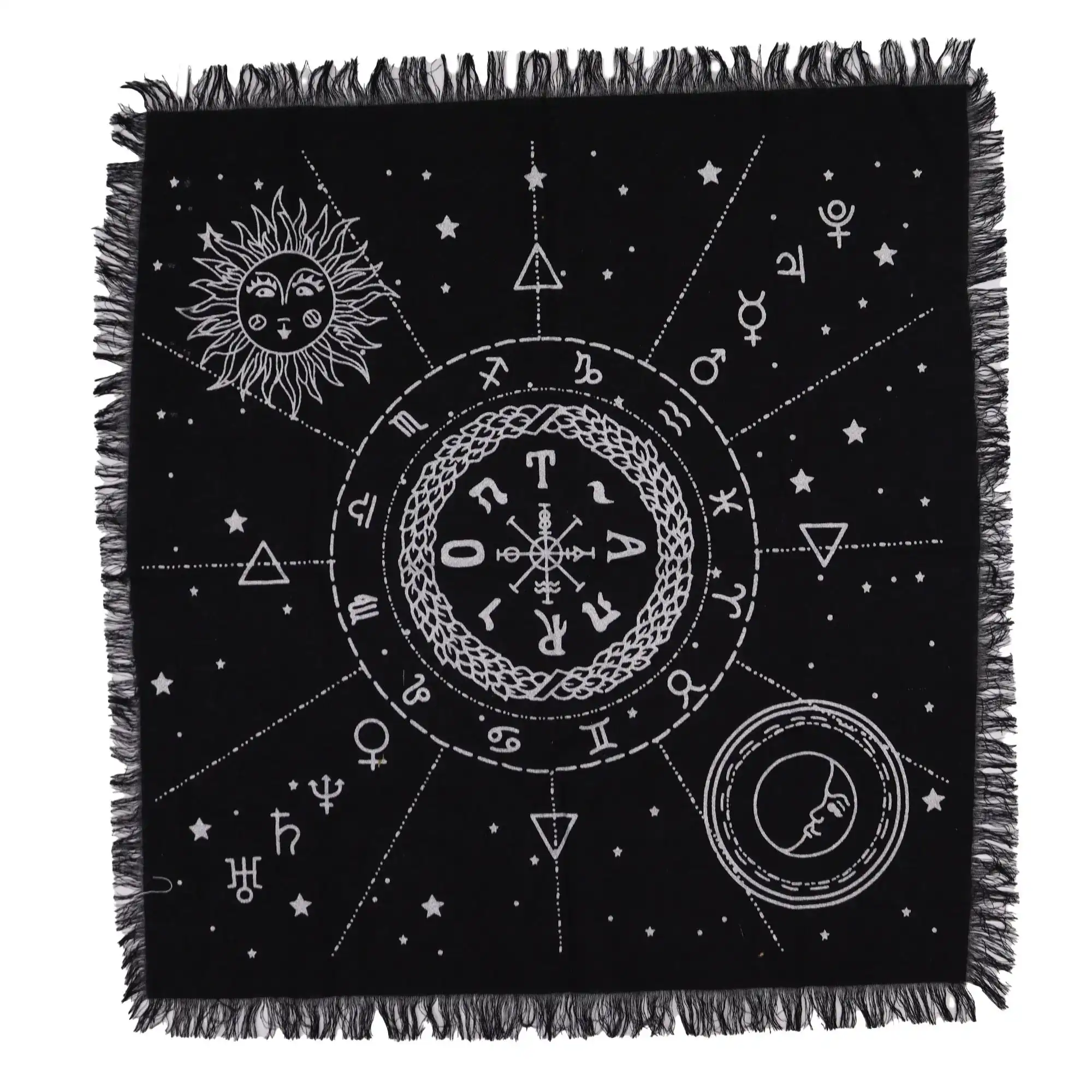 Esoteric Fringed Altar Cloth – Moon & Sun Chart | www.artisangoods.co.uk 3 Esoteric Fringed Altar Cloth – Moon & Sun Chart | www.artisangoods.co.uk 2