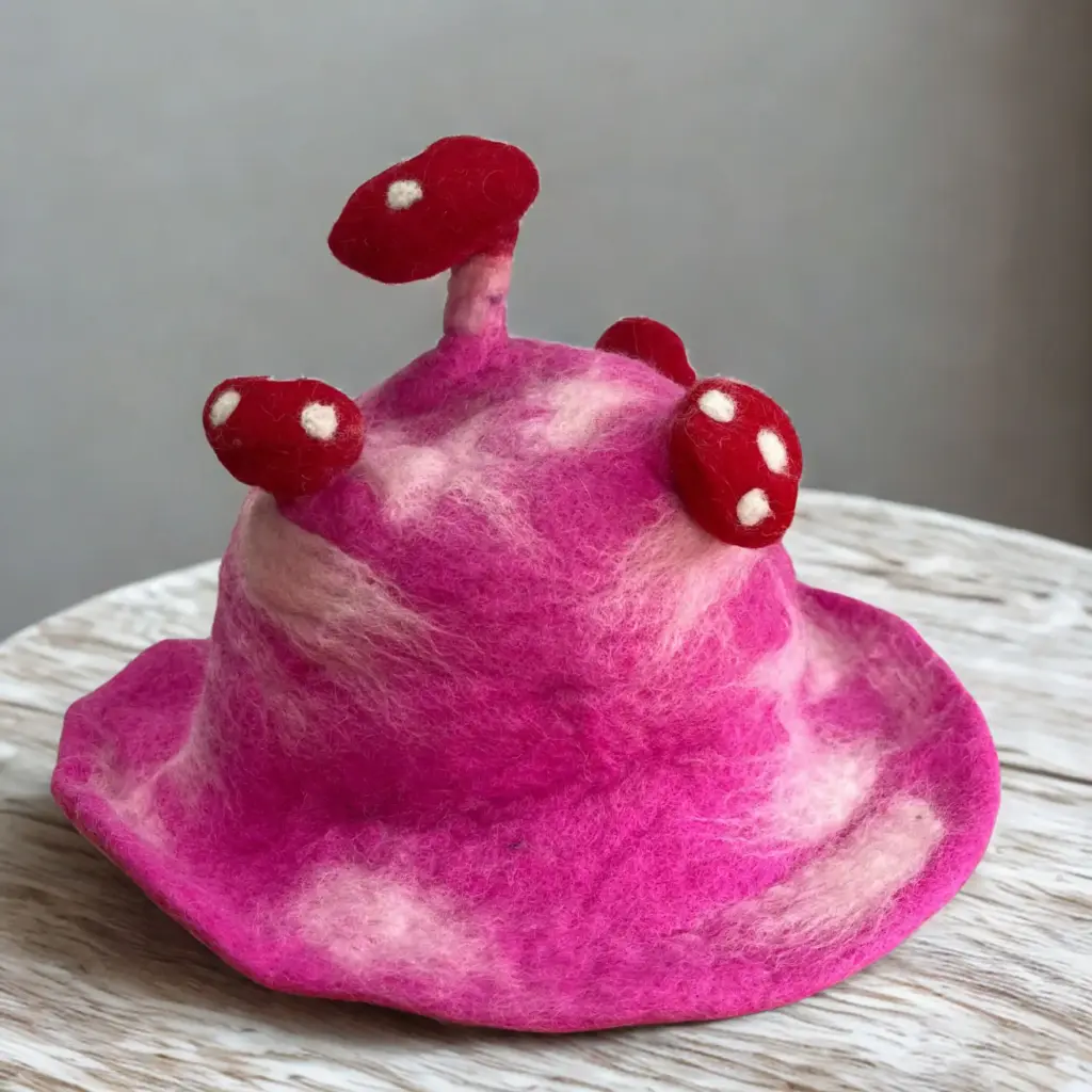 Felted Mushroom Hat – Shocking Pink | www.artisangoods.co.uk 3