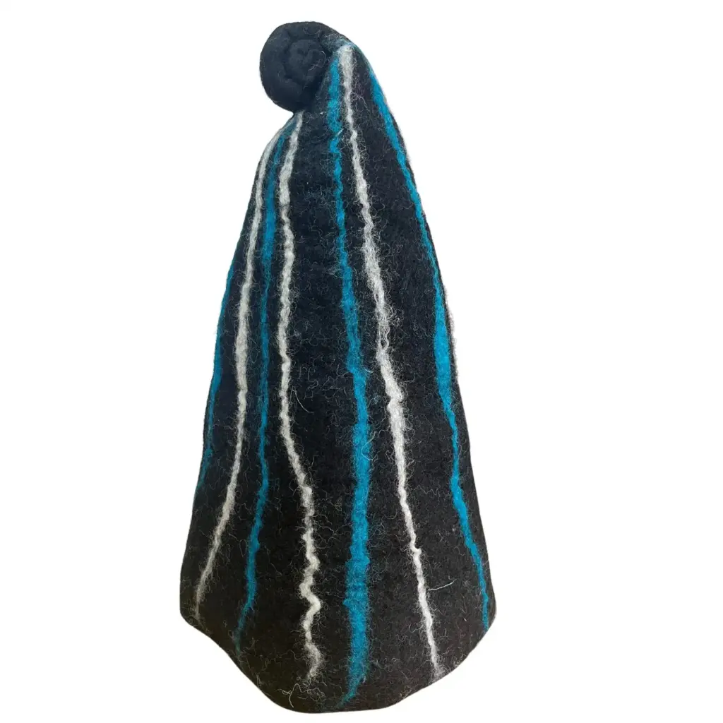 Felted Sauna Wizard Hat – Black Blue Streaks | www.artisangoods.co.uk 2 Felted Sauna Wizard Hat – Black Blue Streaks | www.artisangoods.co.uk 2