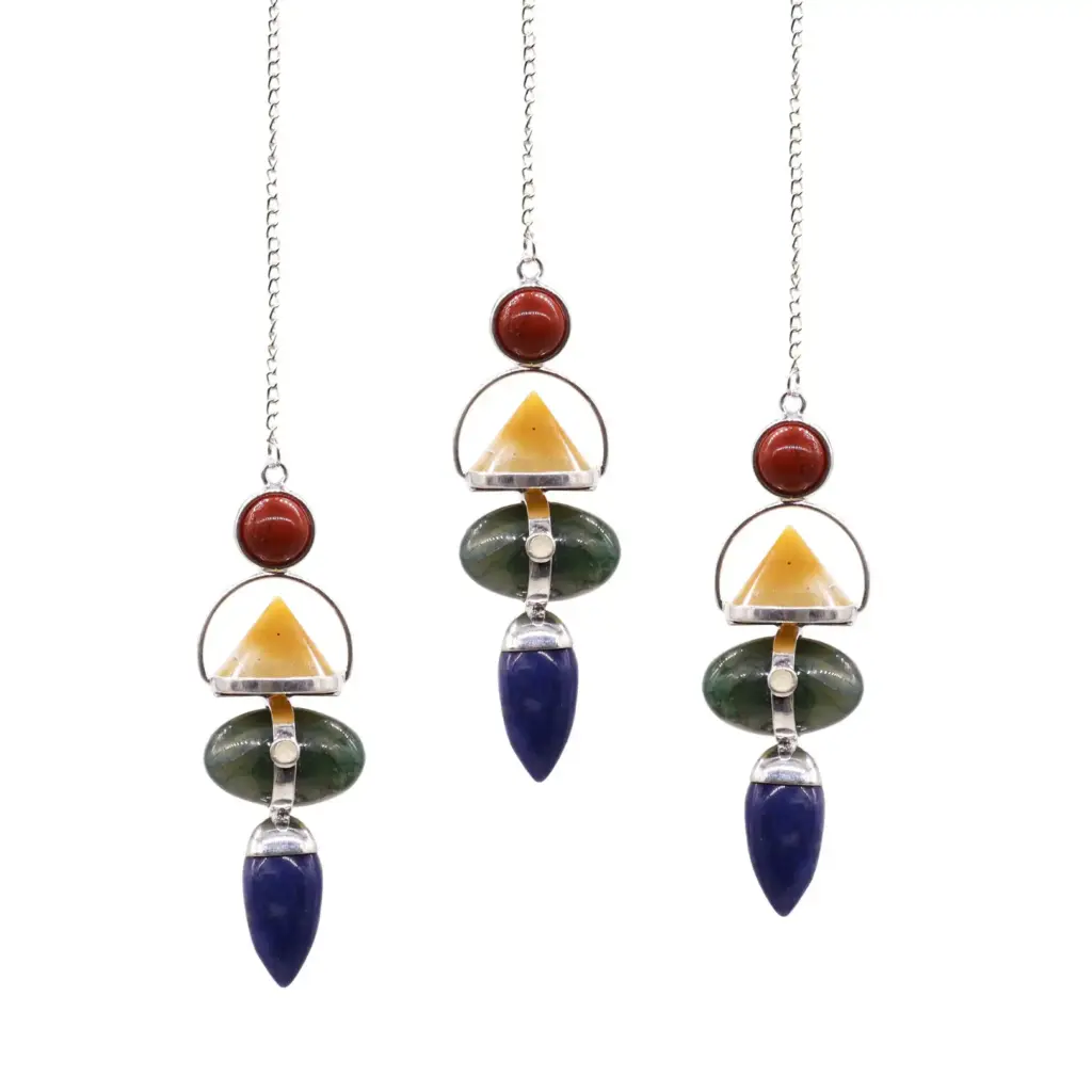 Four Elements Gemstone Pendulum – Red Jasper, Yellow Adventurine, Moss Agate, Sodalite & Moonstone | www.artisangoods.co.uk