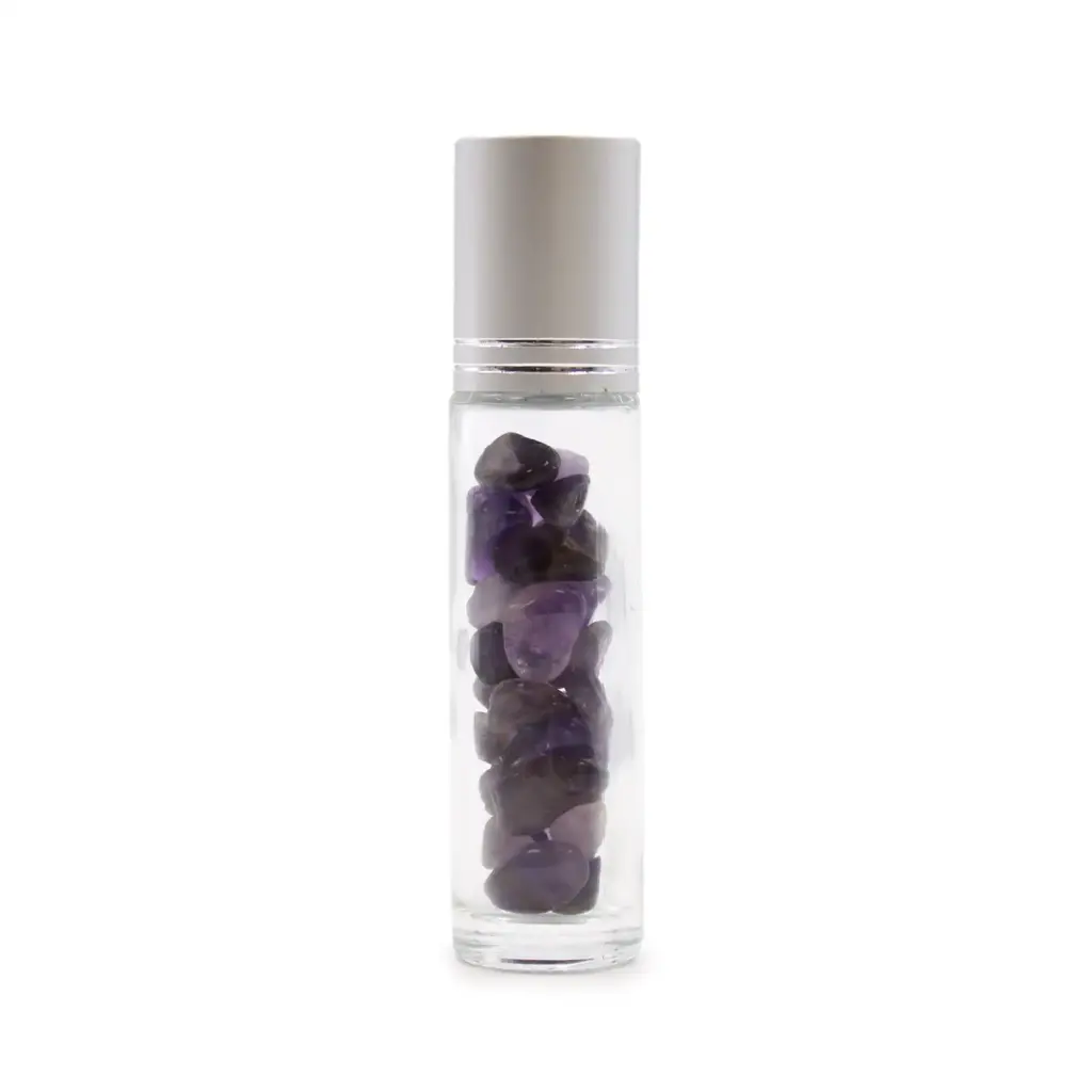 Gemstone Essential Oil Roller Bottle – Amethyst  – Silver Cap | www.artisangoods.co.uk