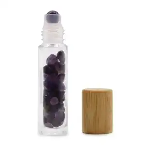 Gemstone Essential Oil Roller Bottle – Amethyst  – Wooden Cap | www.artisangoods.co.uk 1