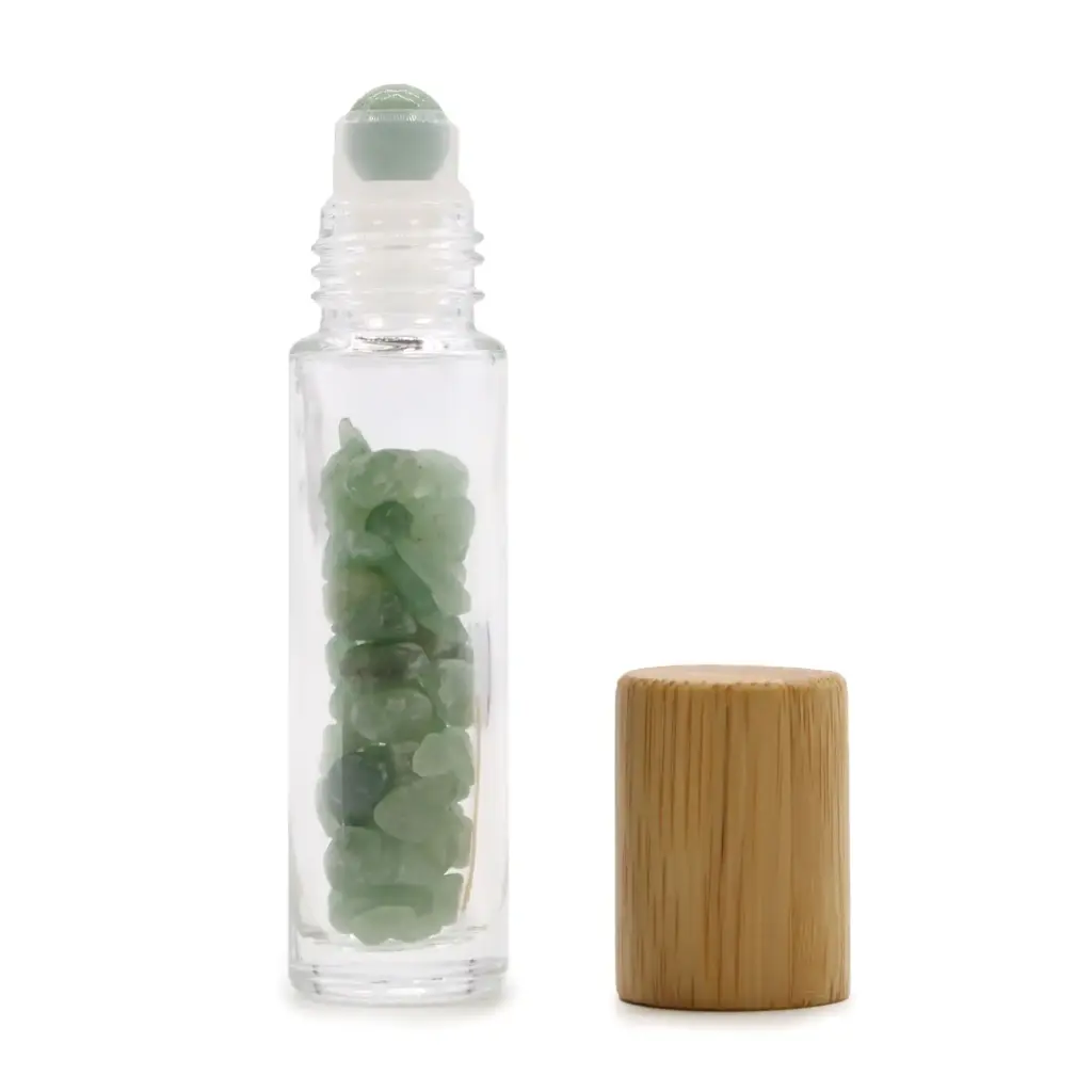 Gemstone Essential Oil Roller Bottle – Aventurine – Wooden Cap | www.artisangoods.co.uk