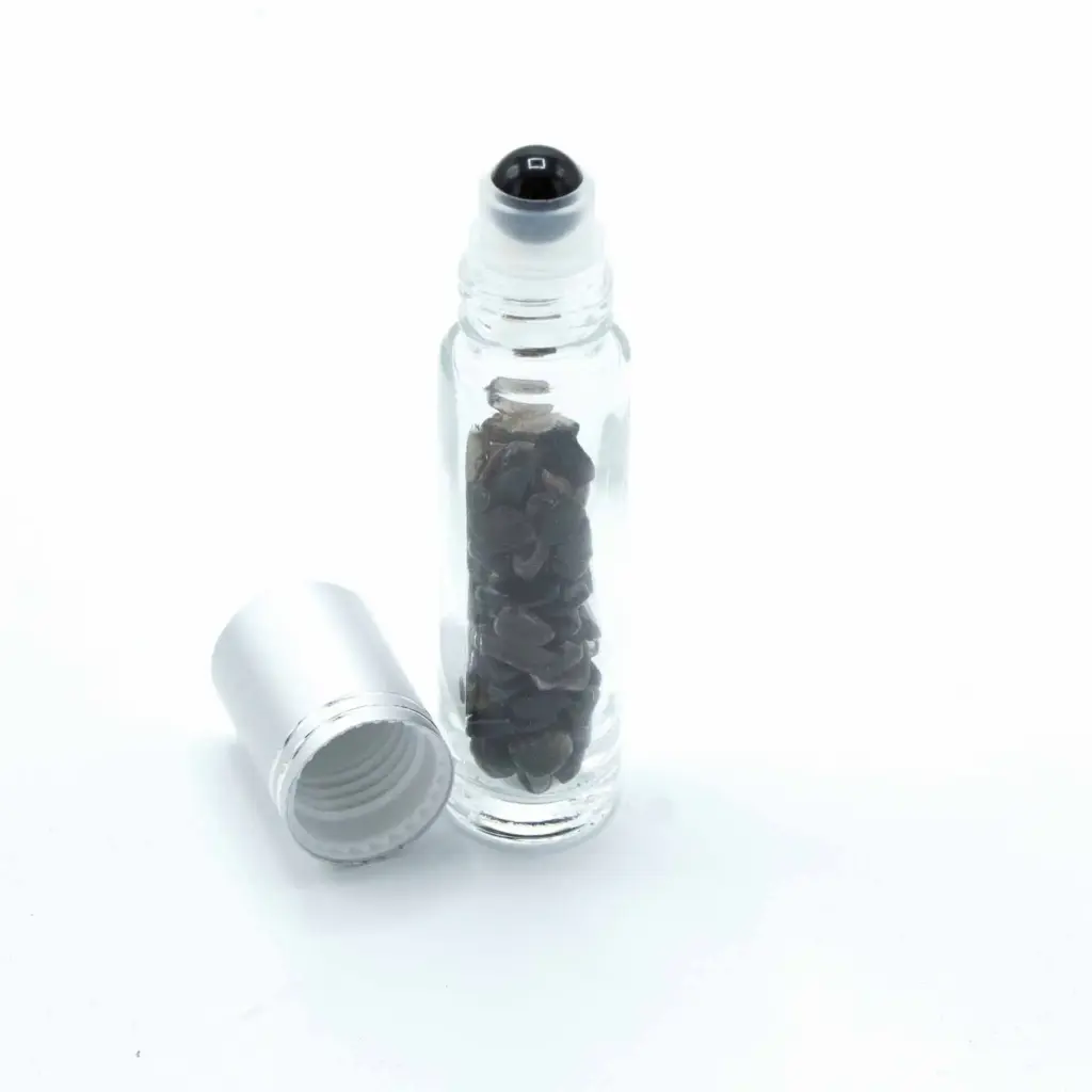 Gemstone Essential Oil Roller Bottle – Black Tourmaline  – Silver Cap | www.artisangoods.co.uk 3