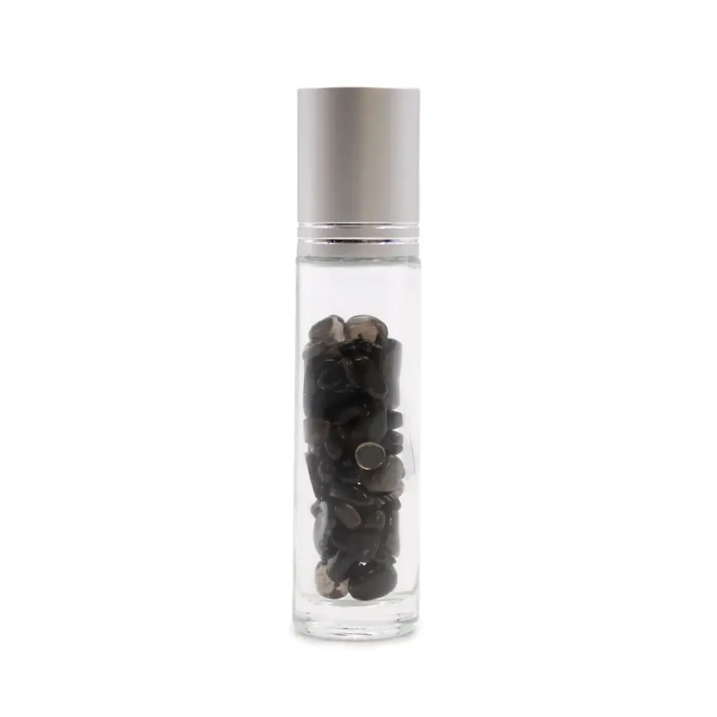Gemstone Essential Oil Roller Bottle – Black Tourmaline  – Silver Cap | www.artisangoods.co.uk