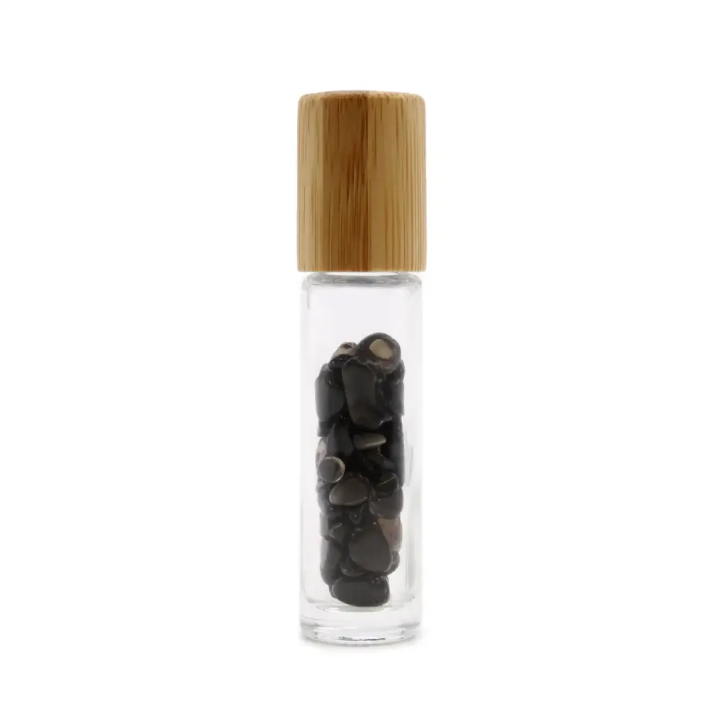 Gemstone Essential Oil Roller Bottle – Black Tourmaline  – Wooden Cap | www.artisangoods.co.uk 3