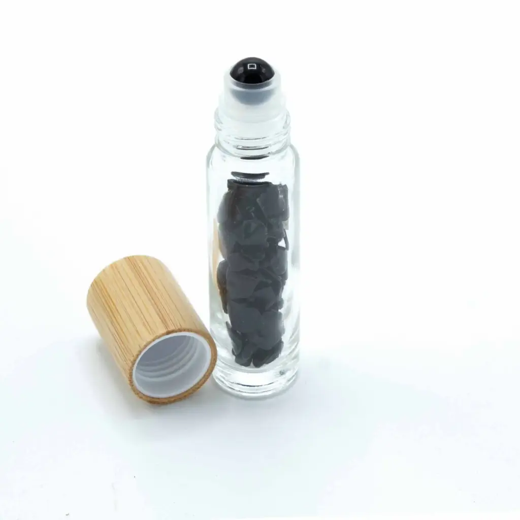 Gemstone Essential Oil Roller Bottle – Black Tourmaline  – Wooden Cap | www.artisangoods.co.uk 4