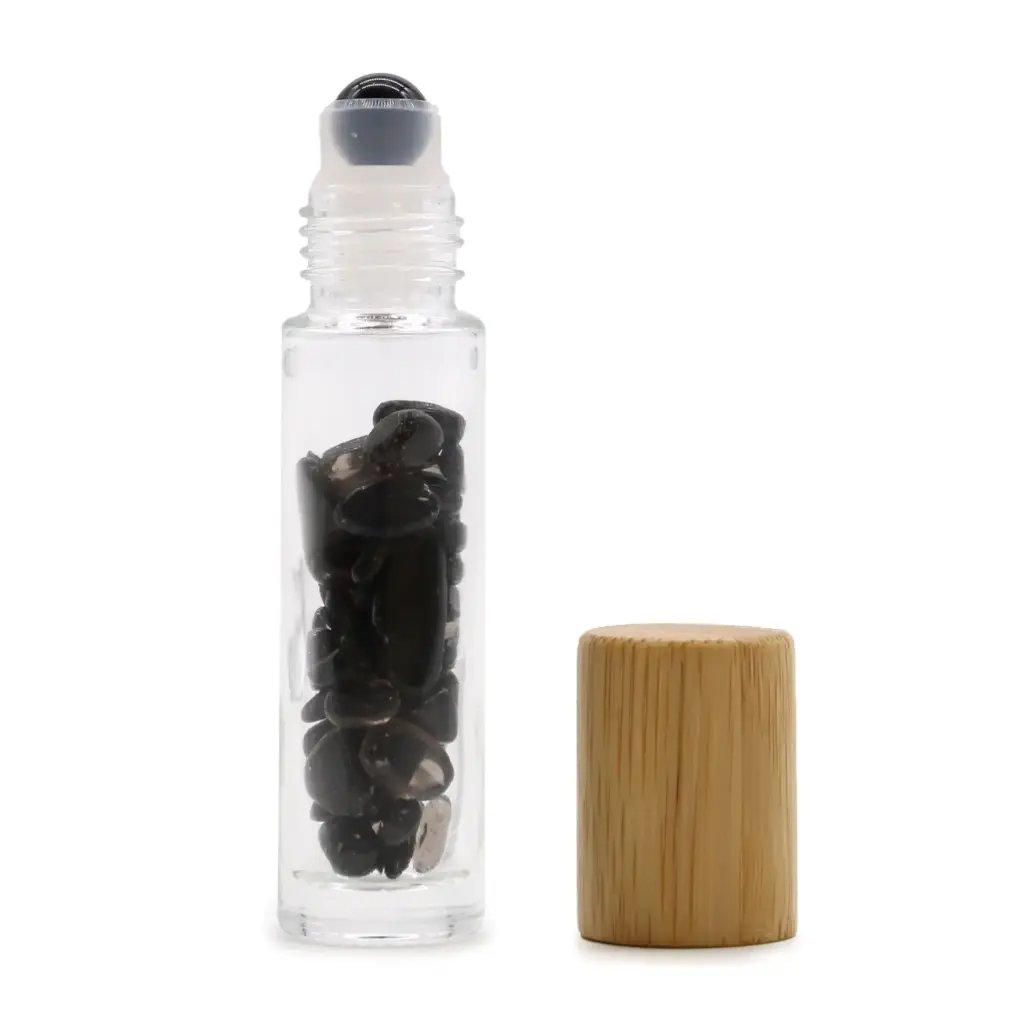 Gemstone Essential Oil Roller Bottle – Black Tourmaline  – Wooden Cap | www.artisangoods.co.uk