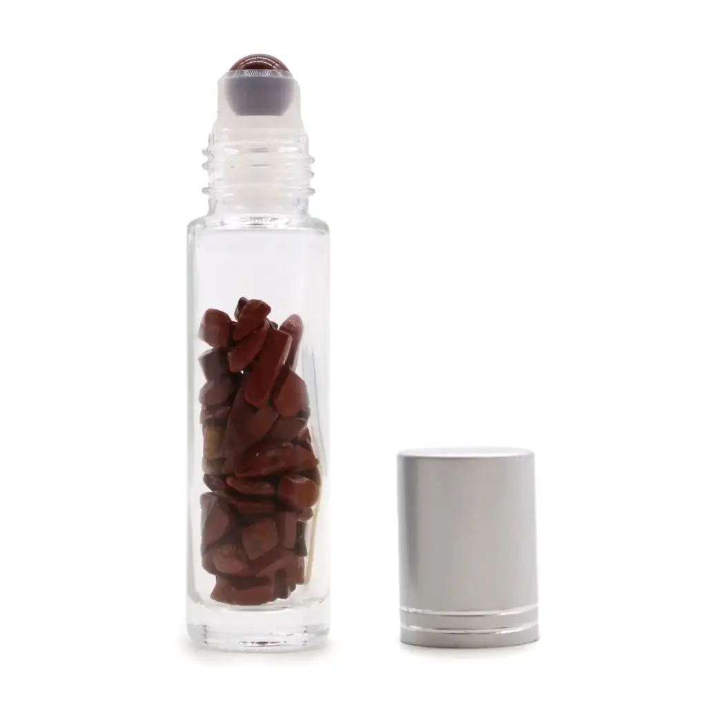 Gemstone Essential Oil Roller Bottle – Red Jasper  – Silver Cap | www.artisangoods.co.uk