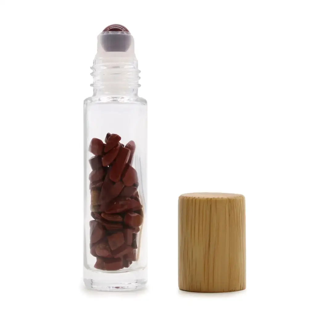 Gemstone Essential Oil Roller Bottle – Red Jasper  – Wooden Cap | www.artisangoods.co.uk