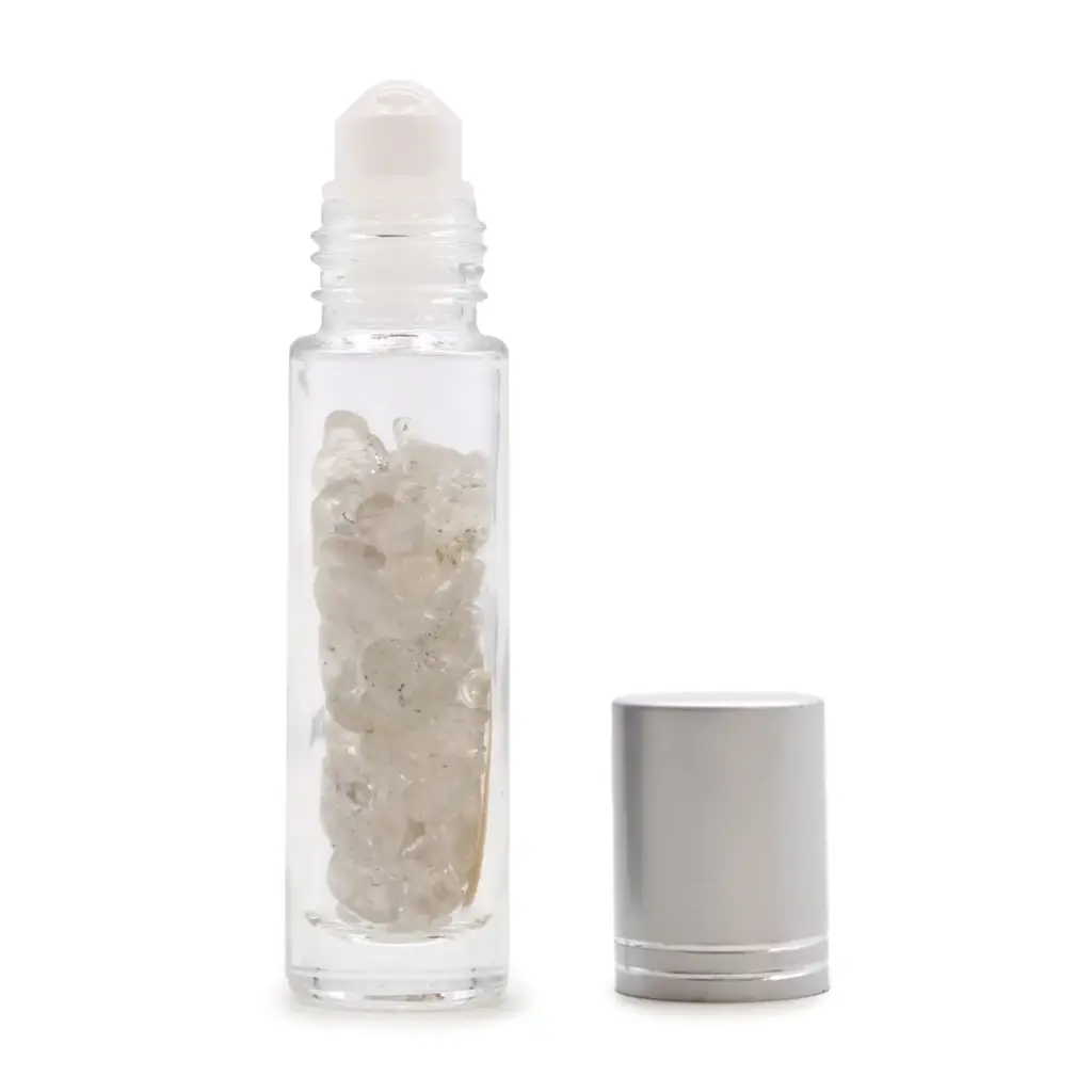 Gemstone Essential Oil Roller Bottle – Rock Quartz  – Silver Cap | www.artisangoods.co.uk 3