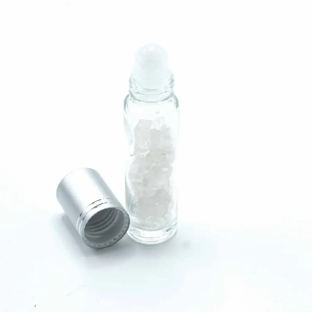 Gemstone Essential Oil Roller Bottle – Rock Quartz  – Silver Cap | www.artisangoods.co.uk 4