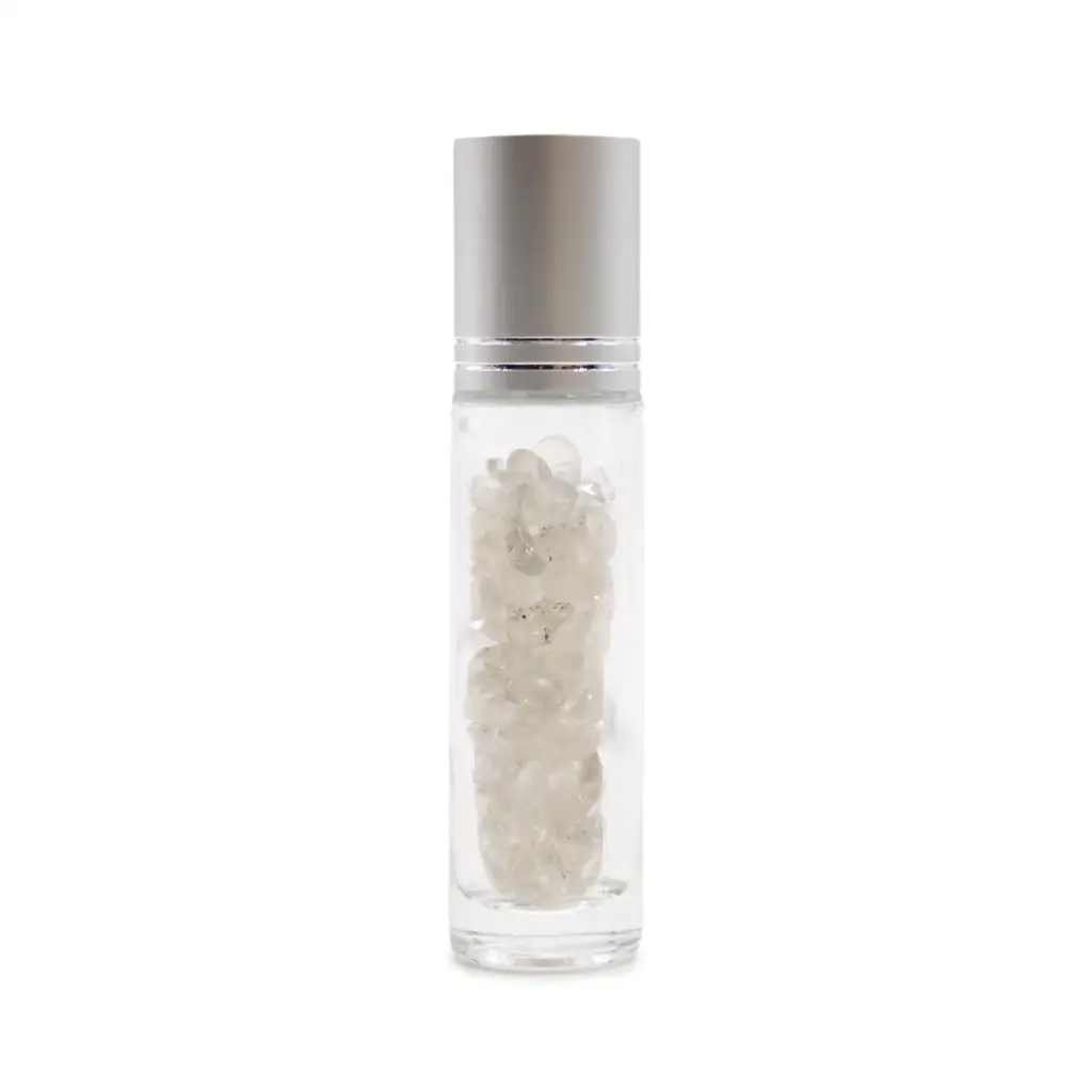 Gemstone Essential Oil Roller Bottle – Rock Quartz  – Silver Cap | www.artisangoods.co.uk