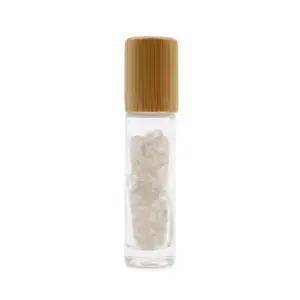 Gemstone Essential Oil Roller Bottle – Rock Quartz  – Wooden Cap | www.artisangoods.co.uk 3