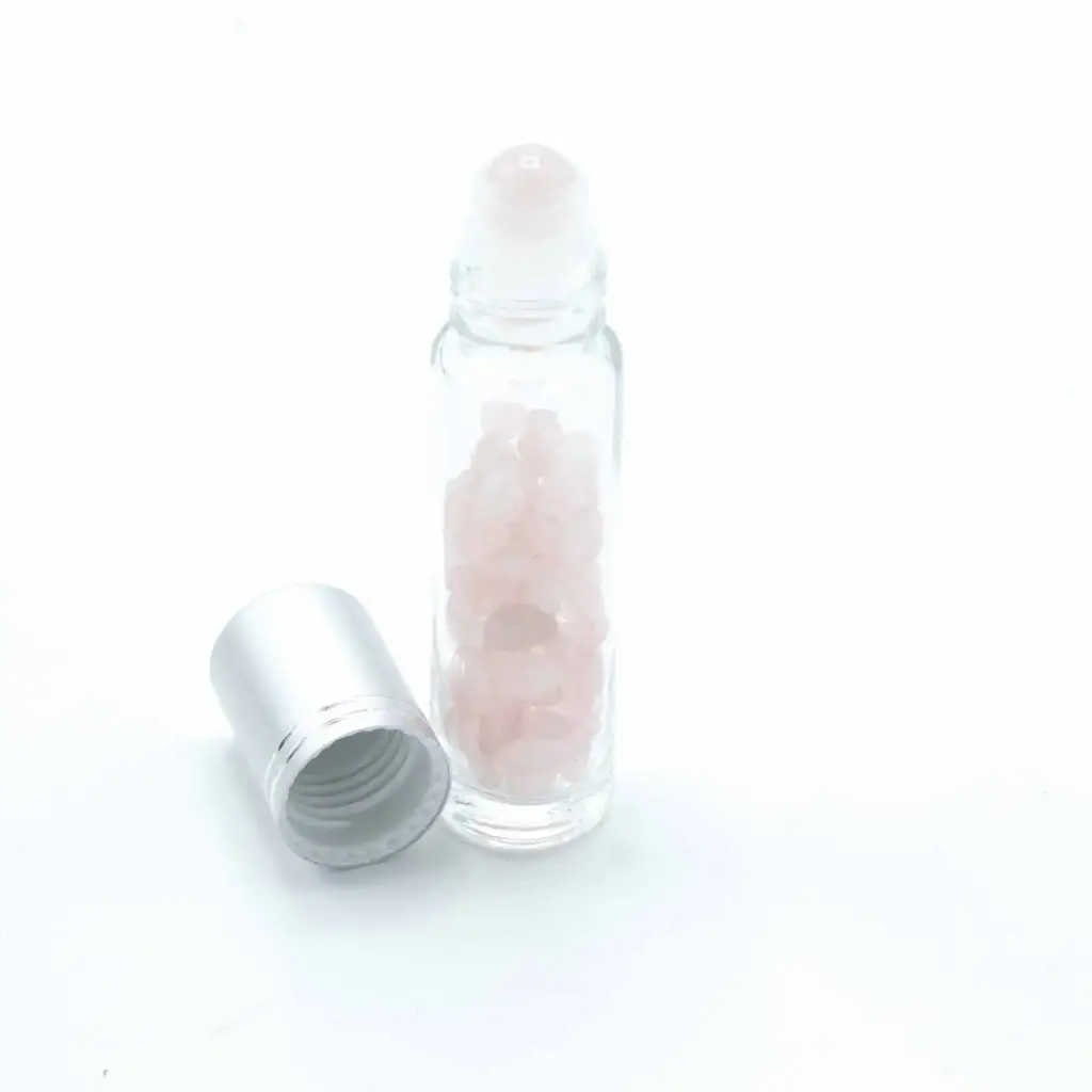 Gemstone Essential Oil Roller Bottle – Rose Quartz  – Silver Cap | www.artisangoods.co.uk 3