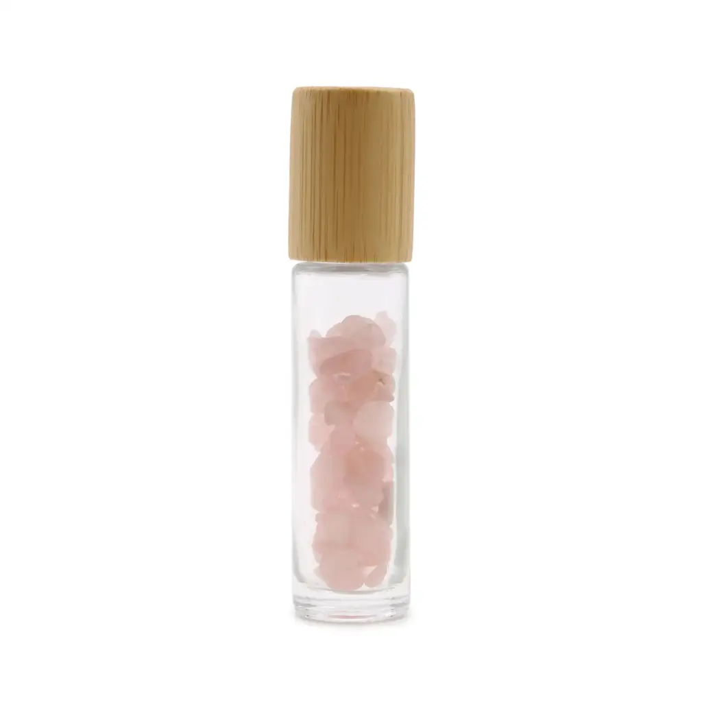 Gemstone Essential Oil Roller Bottle – Rose Quartz  – Wooden Cap | www.artisangoods.co.uk 3