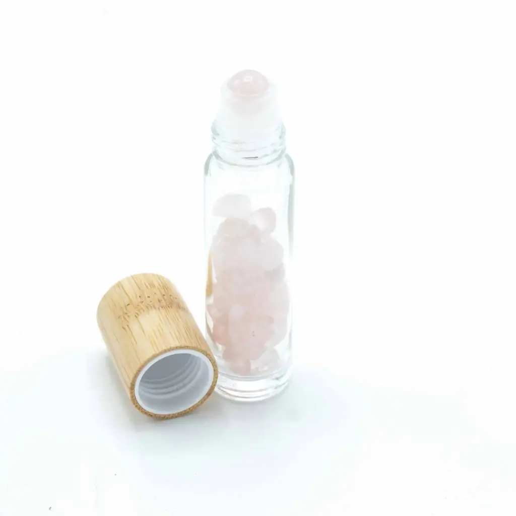 Gemstone Essential Oil Roller Bottle – Rose Quartz  – Wooden Cap | www.artisangoods.co.uk 4
