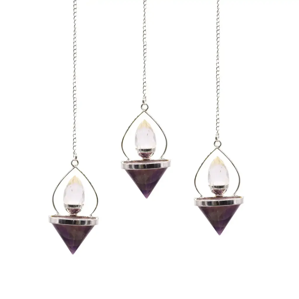 Gemstone Lantern of Life Pendulum – Amethyst & Rock Quartz | www.artisangoods.co.uk
