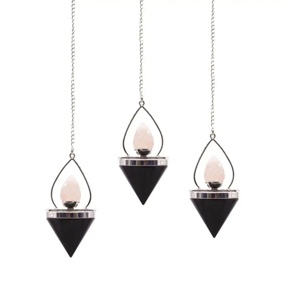 Gemstone Lantern of Life Pendulum – Black Agate & Rose Quartz | www.artisangoods.co.uk