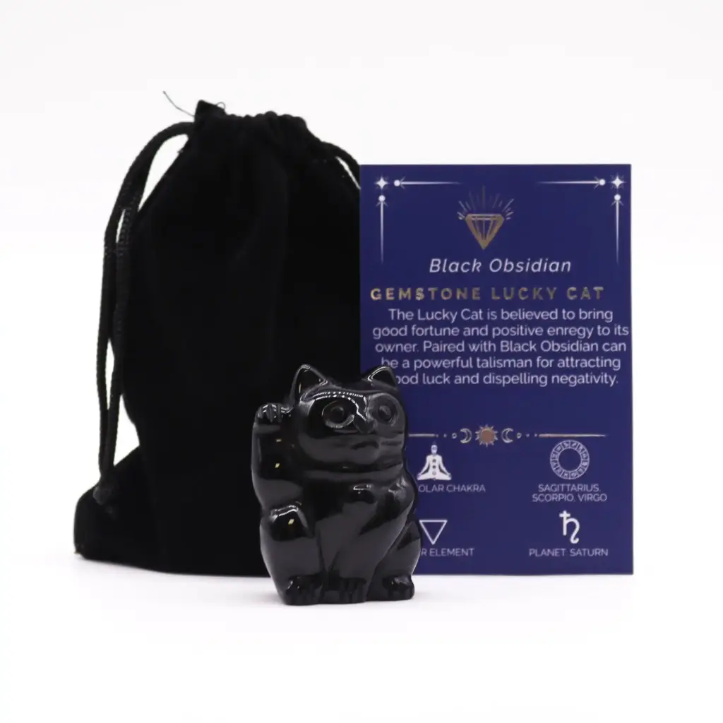 Gemstone Lucky Cat – Black Obsidian | www.artisangoods.co.uk