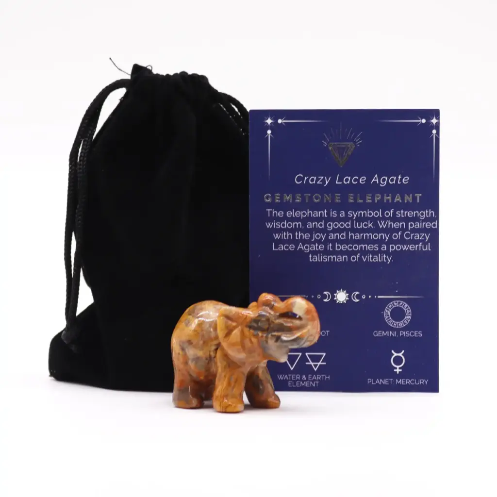 Gemstone Lucky Elephant – Crazy Lace Agate | www.artisangoods.co.uk