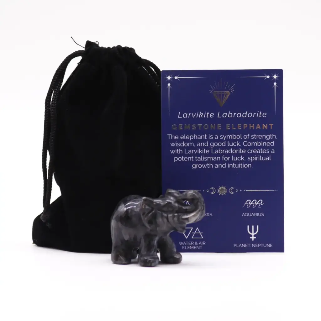 Gemstone Lucky Elephant – Larvikite Labradorite | www.artisangoods.co.uk