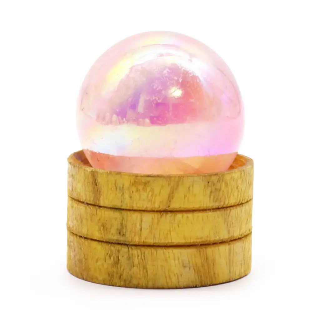 Gemstone Sphere 40mm – Rose Quartz Titanium Aura with Stand | www.artisangoods.co.uk