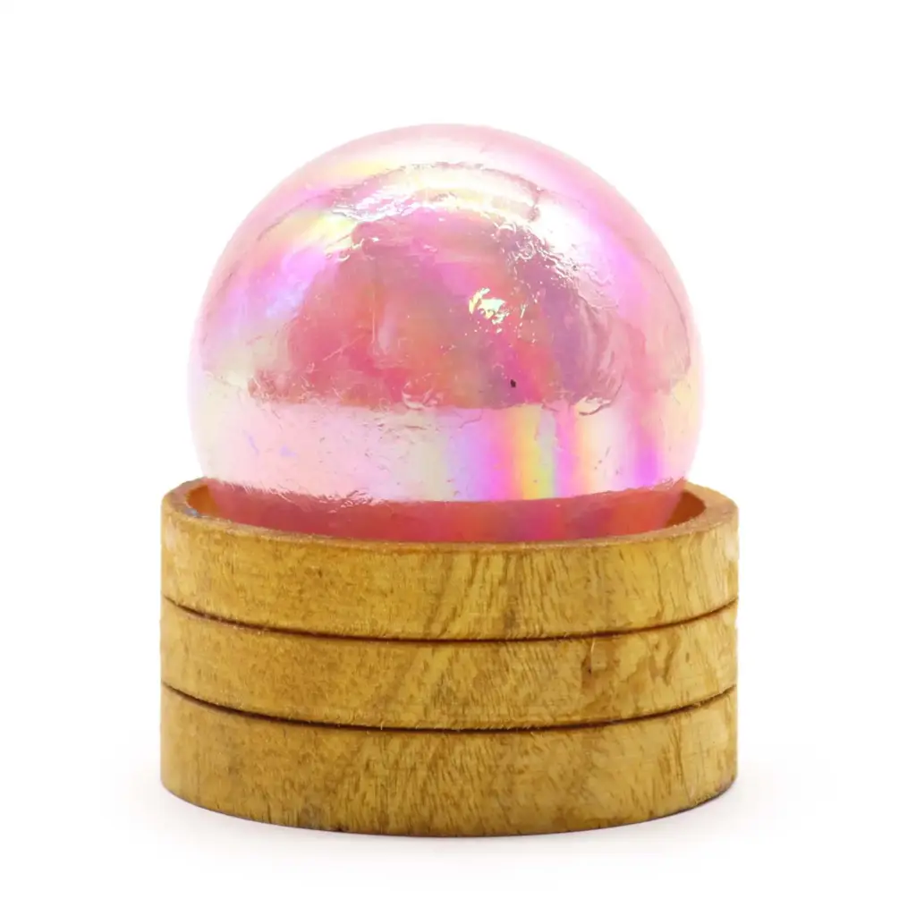 Gemstone Sphere 50mm – Rose Quartz Titanium Aura with Stand | www.artisangoods.co.uk